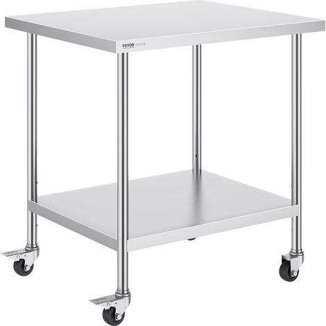 Table de travail en acier inoxydable 30 x 18 x 38 pouces avec 4 roues,hauteur réglable,table robuste pour cuisine professionnelle (1/5)