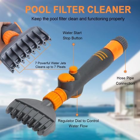 Cartouches filtrantes pour aspirateur de piscine et de spa avec brosse de nettoyage Outil de nettoyage de cartouches filtrantes, compatible avec la plupart des filtres de piscine standard (1/4)
