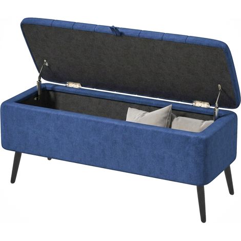 HOMCOM Panca Contenitore Imbottita, 102x40x44 cm, Blu Scuro