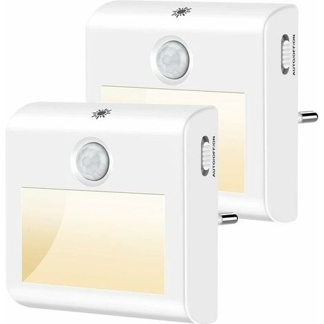 Veilleuse Enfant LED[Lot de 2],Veilleuse Prise Electrique Dimmable avec Détecteur de mouvement et de Lumière, Lampe Nuit pour Chambre Bébé, Placard, Salon, Escaliers, Couloir etc.-Blanc chaud (1/5)