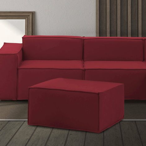 Dmora - Puff Dagoumé, Otomana de la sala de estar, 100% Made in Italy, Sillón relax en tela tapizada, 80x70h43cm, Rojo (1/5)
