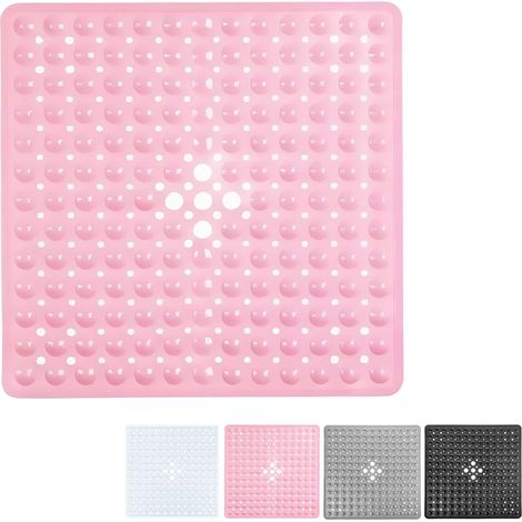 Tapis de Douche 53x53cm, Tapis de Douche Extra carré antimoisissure Rose,Tapis antidérapant pour Baignoire, Douche avec ventouses, Trous de Drainage,Bain lavables Machine pour Enfants âgées (1/5)