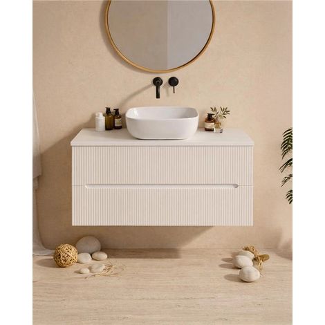 Mobile bagno bianco opaco 70x46 cannettato Urbino ciotola in ceramica (1/4)