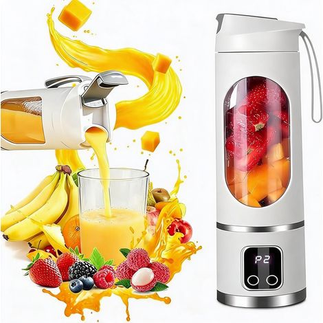 Portable Blender for Smoothie, 450ML Portable USB Blender, Portable Smoothie Blender 12 Sharp Blades LED Screen, Mini Smoothie Blender for Sports, Travel and Kitchen (White) (1/5)