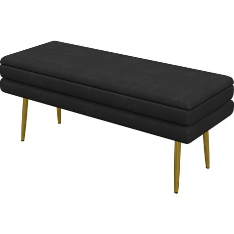 Panca contenitore imbottita nera effetto velluto 100 x 37,5 x 42 cm HOMVRA (1/5)