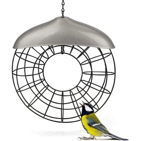 Bardusch-Mangeoire à boules de graisse argentée-Support à boules de graisse en métal pour oiseaux à suspendre avec maille acier inoxydable (1/4)