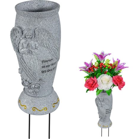 Vase funéraire cimetière Vase funéraire piquets Ange Fleurs artificielles Support Fleurs Tombe Pierre tombale jardin (1/5)