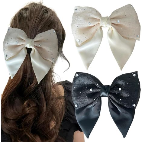 Fermaglio per capelli in due pezzi per donne e ragazze, con fiocco (nero + beige). (1/4)