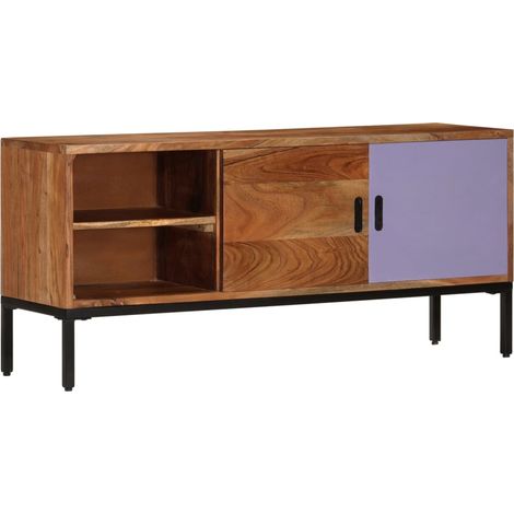 Meuble TV, Étagère TV, Meuble de Salon, Marron miel et gris 110x30x50 cm Bois massif d'acacia OIB8353E (1/5)