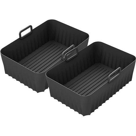 Silikon-Luftfritteusen-Einlagen, 2 Stück, antihaftbeschichtet, ölbeständig, wiederverwendbar, mit Griffen, Airfryer-Zubehör für Fleisch, Gemüse, Kuchen, Gebäck