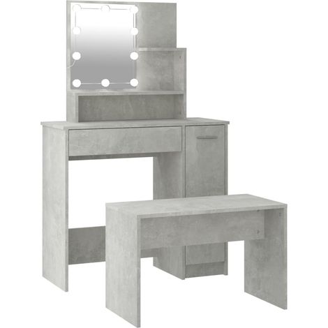 Maison Exclusive - Schminktisch-Set mit LED Betongrau Holzwerksto