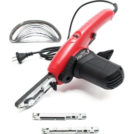 Wiltec – Ponceuse à bande électrique 400W – Bande abrasive 13 x 457 mm – Vitesse réglable 900-1400 tr/min – Pour ponçage bois, métal, plastique (1/5)