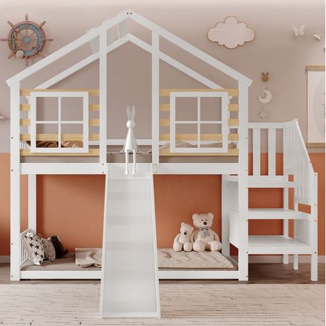 Etagenbett Kinderbett 90x200 mit Rutsche Weiß HAVRYA (1/5)