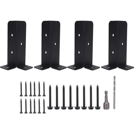 Supports d'ancrage de poteau robustes, 4 ensembles, kit de montage de base en métal, support de terrasse universel, clôture, porche, balustrade, supports de base de poteau en bois (1/5)