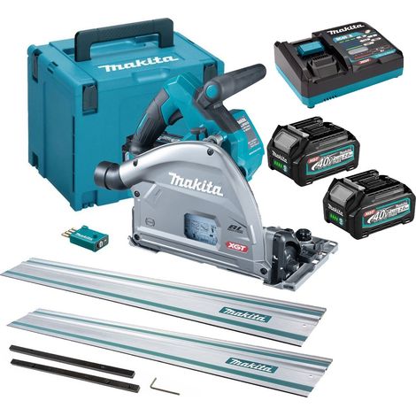 Makita SP001GZ03 40v MAX XGT Brushless Plunge Saw 165mm + 2x Batteries +2x Rails