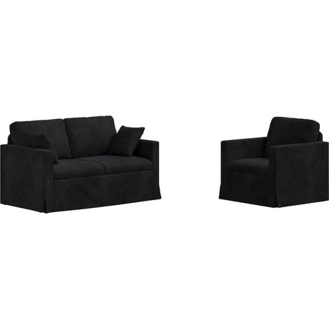 Ensemble de Canapés 2 pcs  Salon de jardin Noir 138 x 78 x 80 cm Velours