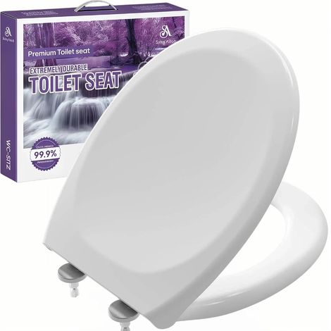 Abattant WC Universel Forme O avec Frein de Chute, Lunette de Toilette Blanche, Facile à Nettoyer, Peut Supporter 150 Kg, Ovale (1/5)