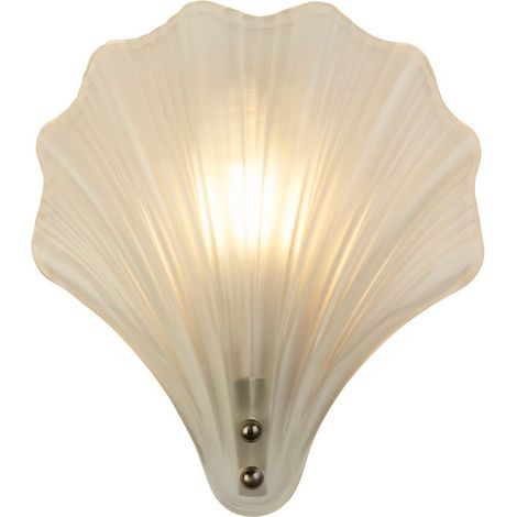 Applique Shell 1Lt, metallo argento satinato e vetro smerigliato IP44 (1/4)