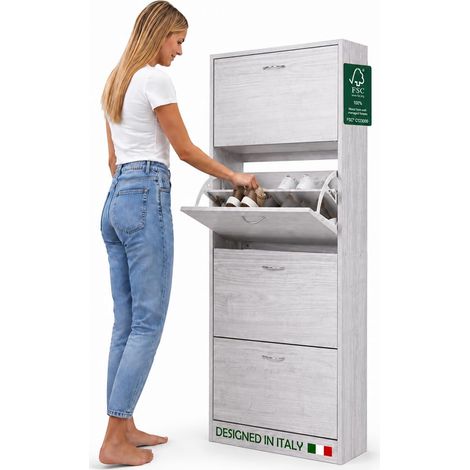 Scarpiera 4 Ante Ripiani Porta Scarpe Doppia Profondita Legno 63x24x150 Grigio (1/5)