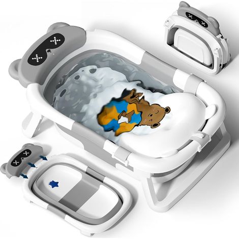 Vaschetta da bagno pieghevole per neonati, vaschetta da bagno pieghevole per neonati con cuscino morbido (0-12 mesi), regalo ideale per neonati, bambini e bambini piccoli, vaschetta da viaggio portati (1/5)