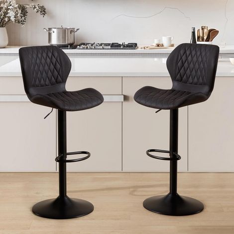 Barhocker mit Lehne, 360° drehbar, höhenverstellbar, Kunstleder, 2er-Set Schwarz (1/5)