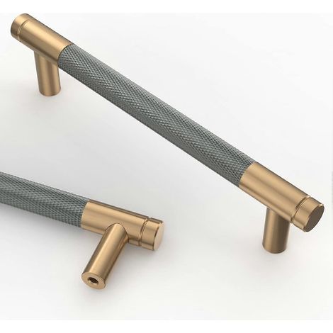 Lot de 10 poignées de meuble de cuisine gris doré, 128 mm, en alliage doré, avec vis, pour bureaux, tiroirs, placards, armoires (1/4)