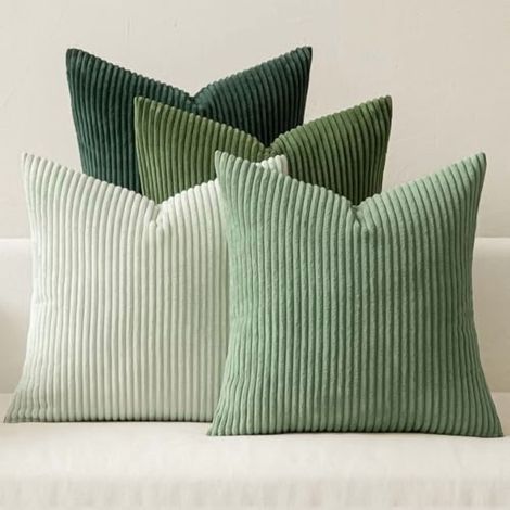Housse De Coussin - 18x18 Pouces - Velours Côtelé - Vert Sapin - Usage Intérieur - Lot De 4 (1/5)