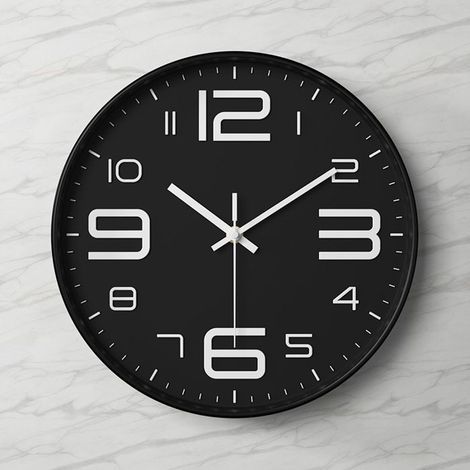 Cadre noir 30 cm, fond noir, horloge murale silencieuse sans tic-tac, grande taille, facile à lire, idéale pour la décoration.