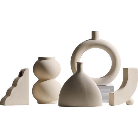 Vase minimaliste en céramique non émaillée de style nordique pour fleurs séchées, un objet de décoration original pour un meuble TV ou un bureau.