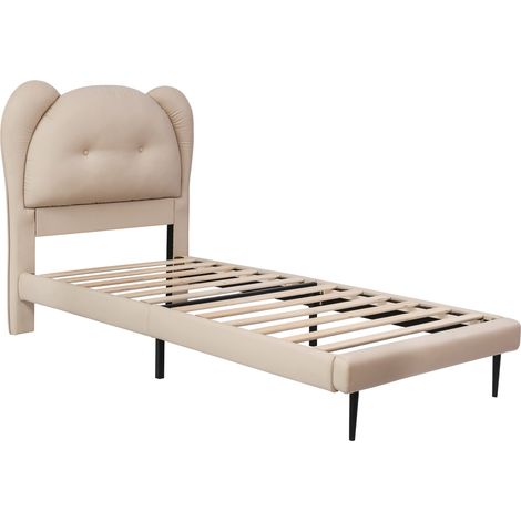 Letto per Bambini 90×200 cm, Letto Singolo con Testiera a Forma di Animale, senza Materasso, PU, Beige (1/4)