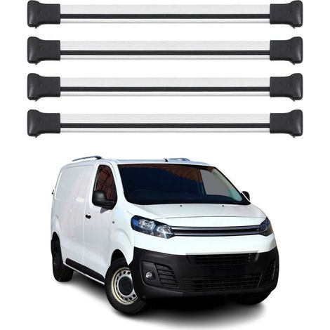 OMAC Barres de toit en aluminium pour Citroën Jumpy / SpaceTourer 2016-2026 – TÜV / DIN 75302:2019 – Charge max 75 kg – 4 barres Argent (1/4)