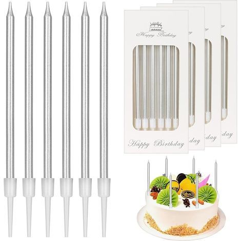 24 Pièces Bougie Anniversaire,Métallique Bougie,Bougies Anniversaire Adulte Enfant,vec Support,Bougie Gateau,Bougies d'Anniversaire Décorative pour Fête de Gâteau,Fête de Mariage,Anniversair（argent） (1/5)