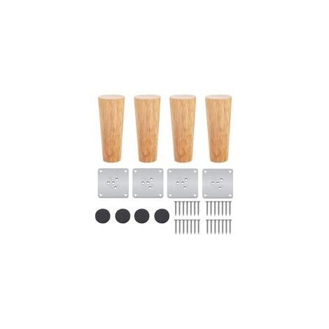 Lot de 4 Pieds De Meuble Bois,Pieds Coniques, Pieds De Table en Bois de Chêne Naturel Rond avec Vis pour DIY Meuble Sofa Fauteuil Canapé Lit Chaise Placards,Table De Nuit, Armoire, Tiroir(8 cm)