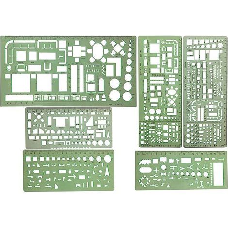Lot de 6 gabarits de mesure en plastique pour le coffrage et le dessin géométrique, pour le bureau et l'école, verts. (1/5)