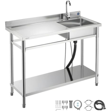 Installation simple Évier utilitaire autoportant inox 120x50x94cm avec robinet eau chaude froide pour restaurant garage (1/5)