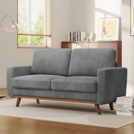 Yoleo – Canapé droit 2 places en velours côtelé – Siège extra profond – Cadre en bois massif – Dimensions 173x76x89 cm – Couleur grise moderne