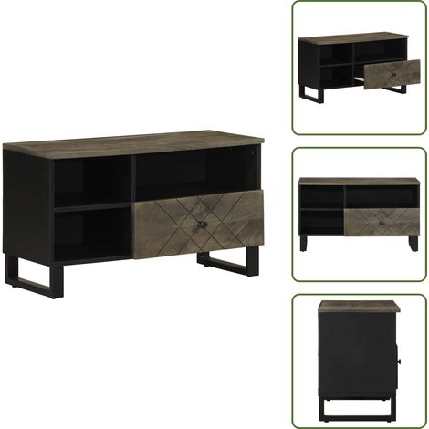 Mobile in Legno Massello - vidaXL Mobile Porta TV Nero 80x33x46 cm in Legno Massello di Mango - Stand TV Nero