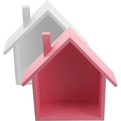 Lot de 2 Étagères Murales en Bois Massif de Maison Finition Lisse Couleurs Blanche et Rose Rangement Décoratif pour Chambre D’Garçon et Filles Salle de Bain et Salon Support (1/5)