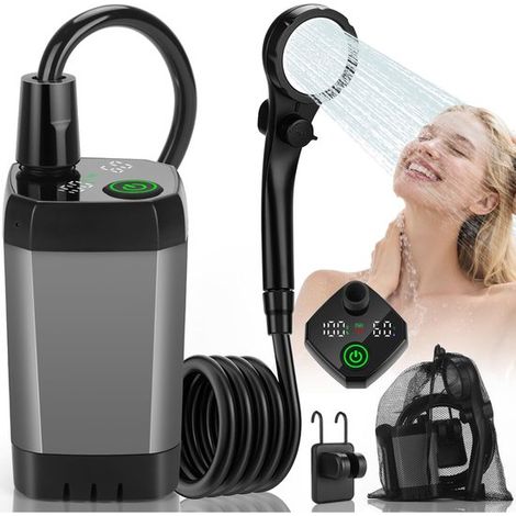 Douche portable pour le camping - Douche de camping rechargeable 6000 mAh - Pompe de douche de camping avec affichage LED et 4 modes de jet (1/5)