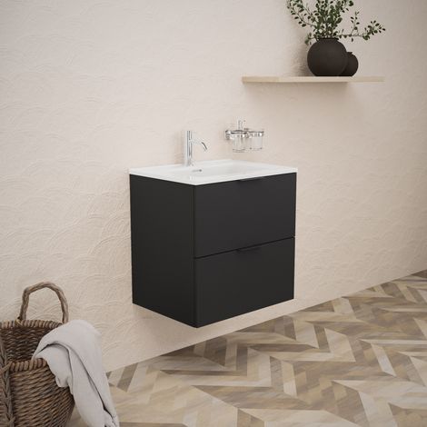 Inda - Mobile bagno 60 cm Nero opaco  con 2 cassetti e lavabo in (1/5)