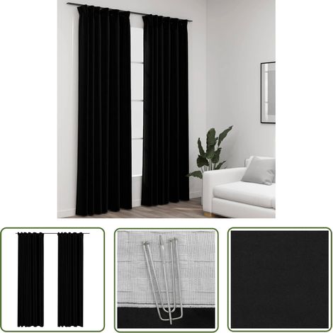 The Living Store Rideaux occultants aspect lin avec crochets 2pcs Noir 140x225cm - Rideaux Occultants - Rideaux Lin - Rideaux Noirs - Décoration Intérieure - Intimité (1/5)