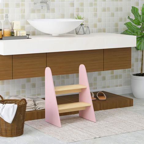 Taburete para Niños de 2 Peldaños Torre de Aprendizaje para Niños de +3 Años para Baño Cocina Librería Dormitorio Rosa (1/5)