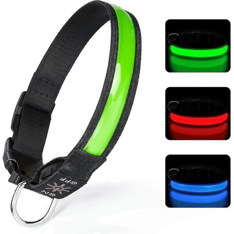 PCS Collier Lumineux Chien Rechargeable par USB - Vert - M, Collier LED Chien Rglable avec 3 Modes D'clairage pour Les Petits Chiens Moyens et G (1/5)