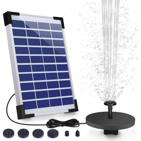 Pompe solaire pour fontaine - Kit panneau solaire 5 W - Décoration de jardin - Fontaine extérieure - Idéale pour les fêtes de jardin solaires - Convient aux petits bassins, jardins et piscines - Noir