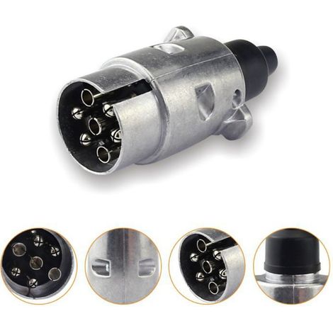 Enchufe de remolque macho de metal de 7 pines CSPARKV, toma de remolque de metal de 7 pines, conector eléctrico impermeable de 7 pines para remolque, enchufe de remolque de metal de 12 V y 7 pines