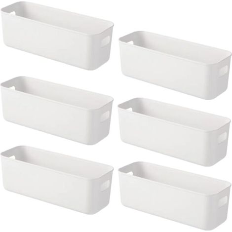 Caja de almacenamiento de plástico con asas para armario de cocina - Caja de almacenamiento de plástico para estante de baño (28 × 9 × 10 cm, 6 unidades blancas)