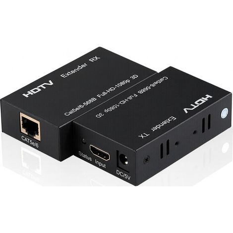 60M Extenseur HDMI vers RJ45 1080P, Compatible Réseau via Câble CAT5e/CAT6 pour PS4, Box TV, PC, Ordinateur Portable (Prise EU) (1/5)