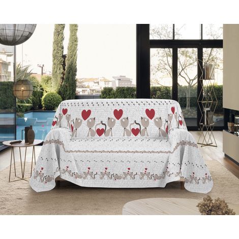 Telo Arredo Made in Italy in Cotone Grandfoulard Copritutto Copridivano Copriletto-Teli Sofà Arredatutto-Drappeggio-Arazzo-Copridivano Grand Foulard Letto Singolo - Gattini Beige