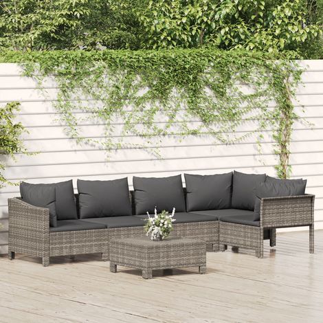 Salon de jardin 6 pcs - Ensemble Table et Chaise de Jardin - avec coussins Gris Résine tressée BV245316 - BonneVie (1/5)