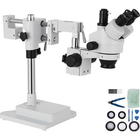 VEVOR Microscope Stereo 3.5X-90X Simul Focal Trinoculaire Zoom 360 Degres Rotatif Trinoculaire Stereo Microscope Double Bras Stand Laboratoire Microscope Video